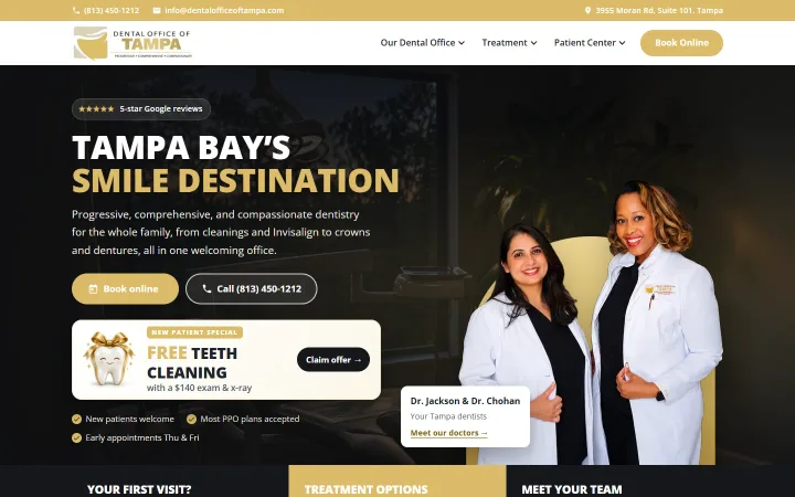 The rebuilt dentalofficeoftampa.com: Tampa Bay’s Smile Destination, with Dr. Jackson and Dr. Chohan and the new patient offer
